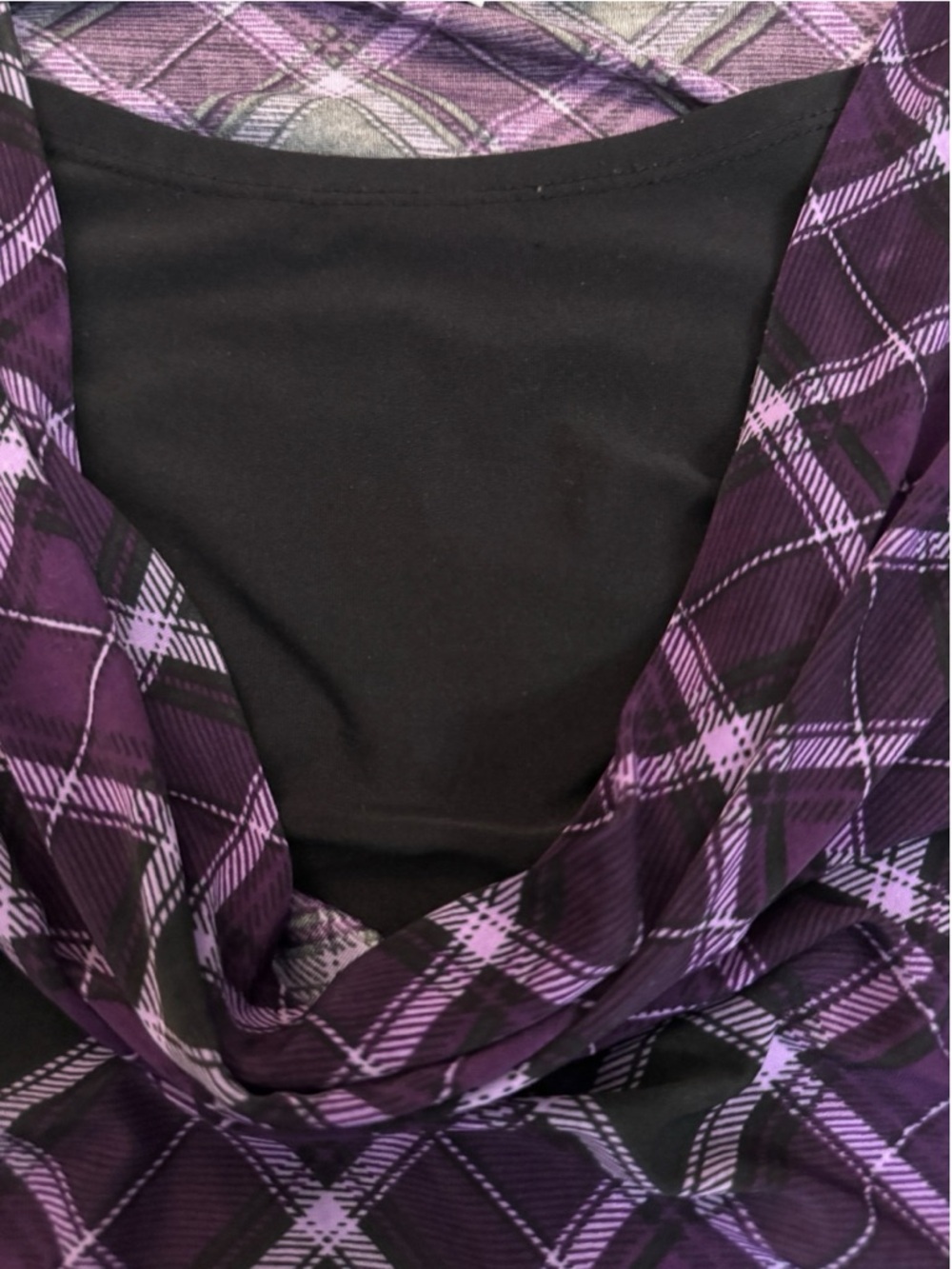 Plaid Cowl-Neck Short Sleeve Top in Purple - Picture 4 of 7